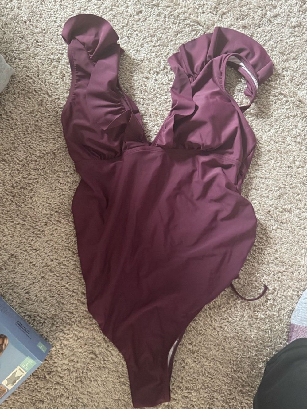 Maternity One-Piece Ruffled Swimsuit in Deep Plum